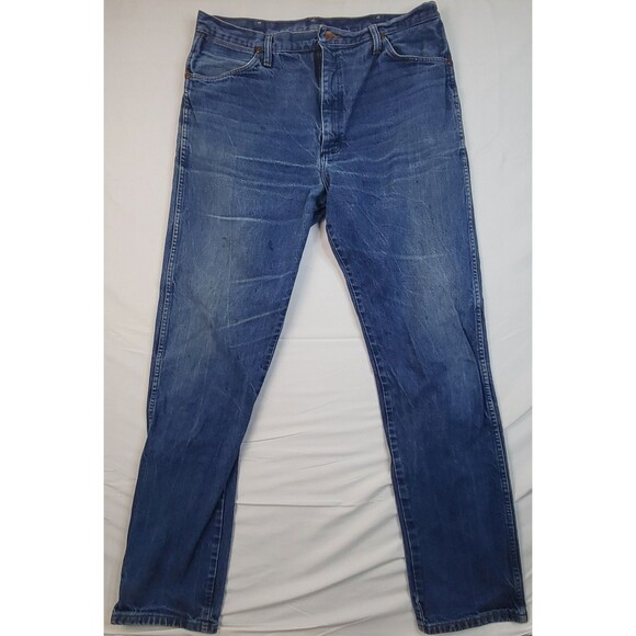 Wrangler Jeans Mens 38X36 Blue Straight Leg Western Denim Cowboy Rodeo Faded 90s - Picture 1 of 12